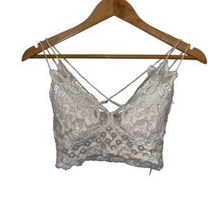 Free People Lace Crochet Small White Bralette Top With Adjustable Spaghetti Stra